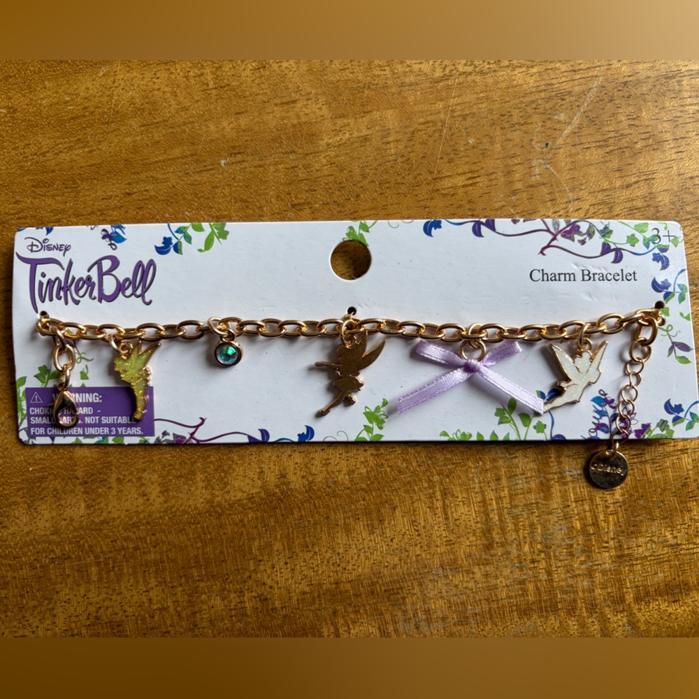 Disney Tinkerbell Charm Bracelet with Lavender Ribbon Accent